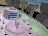 An air view of the Space Police Headquarters in Neo New York, Earth